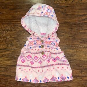 Carter's Pink and White Hooded Vest with Geometric Floral Design